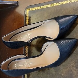 Fauxsnakeskin black heels